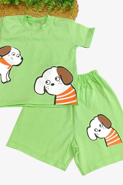 dinamik çocuk Unisex Kids Dog Printed Bottom Top 2 Piece Set Summer Thin Short Sleeve