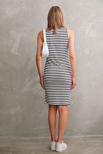 Miss Dünya Lissa Αμάνικο φόρεμα εγκυμοσύνης και εγκυμοσύνης με ριγέ καμισόλε με στρογγυλή λαιμόκοψη