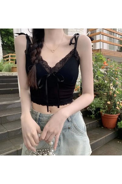 DarkellaStore أشرطة Lolita Y2k Harajuku بأربطة، وعقدة على شكل فيونكة، ودانتيل، وحمالات