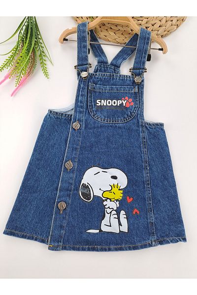 SAGO KİDS Rochie Salopet din denim pentru fete cu imprimeu Snoopy