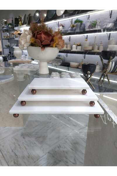 Sümeyra Marble Art Σετ δίσκου παρουσίασης MARBLE 3 τεμαχίων Λευκό και Χάλκινο