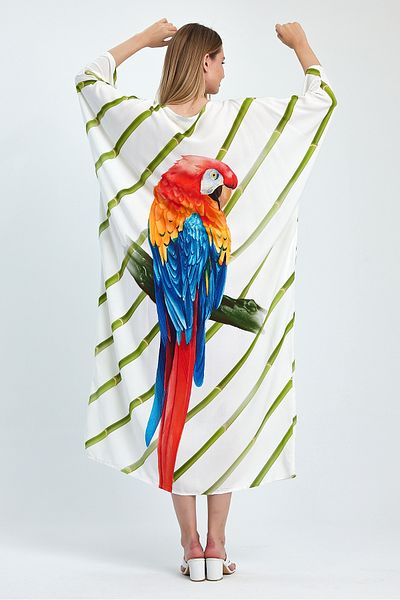 Denismoda V-Neck Parrot Patterned Women's Dress