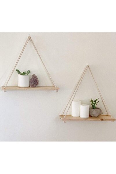 Wooden Factory 2 li Dekoratif Ahşap Halatlı Duvar Rafı Kitaplık & Çiçeklik Uç...