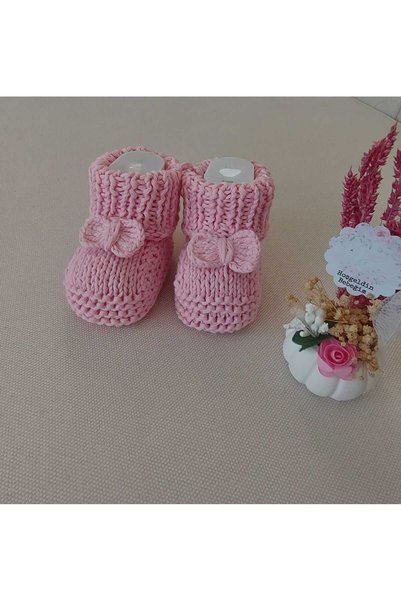 BEGİN Baby Bootie Vest, Organic Cotton Hand-Knitted Pink Two-Piece Set