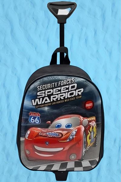 Tezzgelsin Rucsac pentru grădiniță cu roți cu racletă Lightning Mcqueen Race Car Geantă de școală imprimată în relief