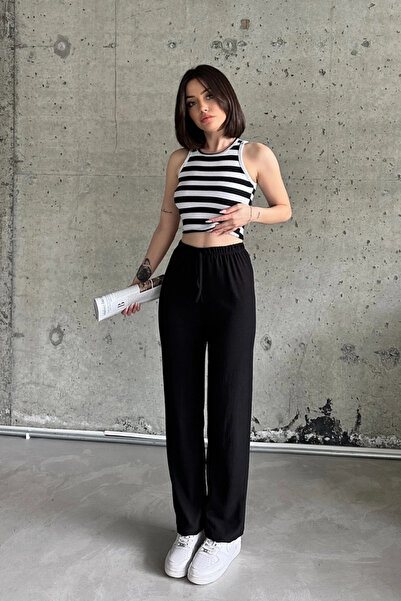 Correcto بنطلون نسائي عالي الخصر من القماش الملتوي