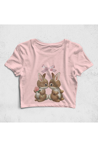 Built By Crazy Cute Rabbit Pink Coquette Croptop Tişört