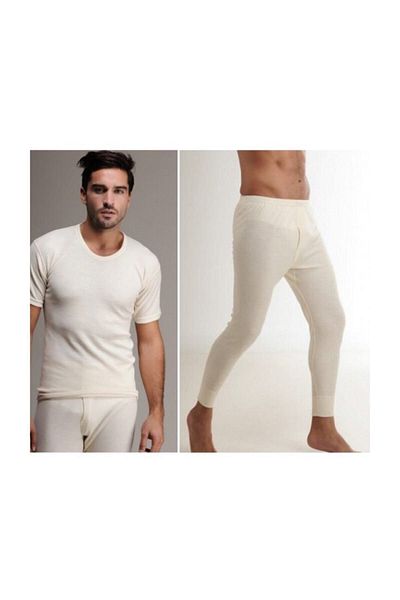 Hasyün Men's Short Sleeve Underwear Suit 75% Wool Bora Underwear