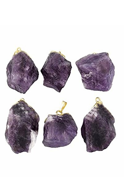 Tesbih Atölyesi Sertifikalı Ham İşlenmemiş Ametist  Taşı Kolye - 24k Altın Kaplama