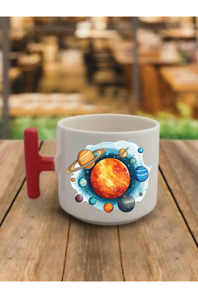 lili hediyelik كوب سيراميك بلون القهوة مع نمط الكواكب - كوب هدية