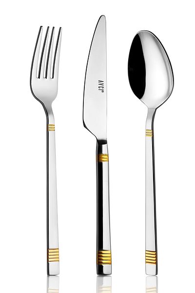 Avcı Duru Satin Gold طقم أدوات مائدة وملعقة مكون من 60 قطعة من الفولاذ المقاوم للصدأ 18/10 (مع شفرة)