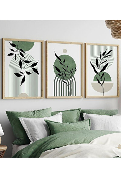 Linacci Linwood Triple Framed Mdf Print Green Leaf Geometric Natural Laminated Wood Look