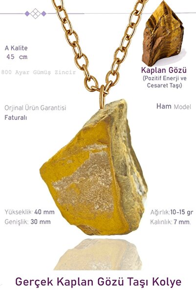 Tesbih Atölyesi Sertifikalı Ham İşlenmemiş Kaplan Gözü Taşı Kolye - 24k Altın...