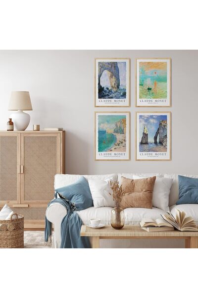 Linacci LİNWOOD Dörtlü Çerçeveli MDF Sanatsal Tablo Natural Lamine Ahşap Görünümlü