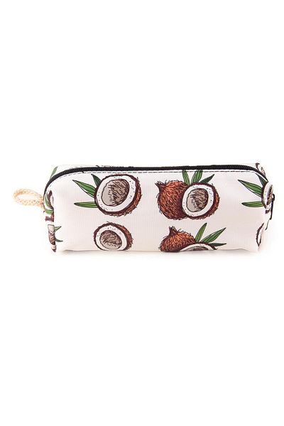 AlpCollection Coconut Patterned Coffee White Pen Holder Zippered Makeup Bag