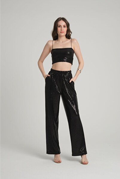 Sumain Design Siyah Pul Payet Pantolon