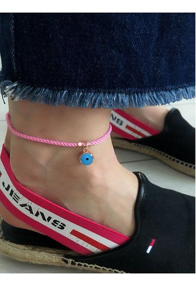 Serline Desing Women's Rose Color Pink Drawstring Evil Eye Sports Anklet