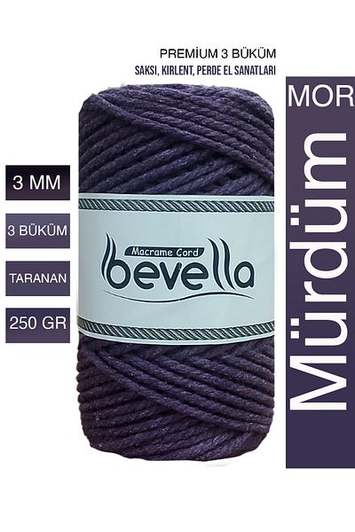 Bevella Macrame Cord Premium Plum - 3 Twist Twisted, 3 mm Cotton Macrame Thread, 250 Gr
