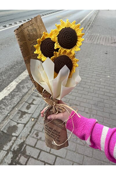 çınar kadın kooperatifi Örgü Ayçiçeği Buketi,Yapay Solmayan Ayçiçeği,Örgü Çiçek Buketi,Anneye,Sevgiliye,Öğretmene Hediye