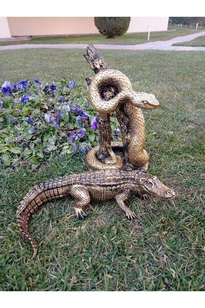 BilgeCe hoMe Timsah Ve Yılan Heykeli, Timsah Obje, Yılan Obje, Sürüngen Hayva...