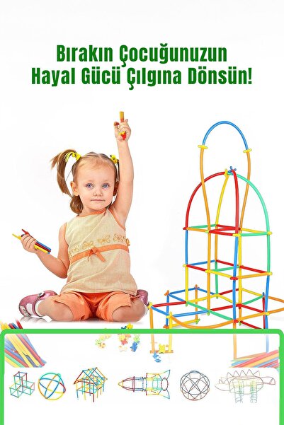 TOMBİ-X Bambu Pipet Çubuk 300 Parça Hafıza Kurma Dikkat Çocuk Beceri Gelişim Oyunu 3+ Yaş