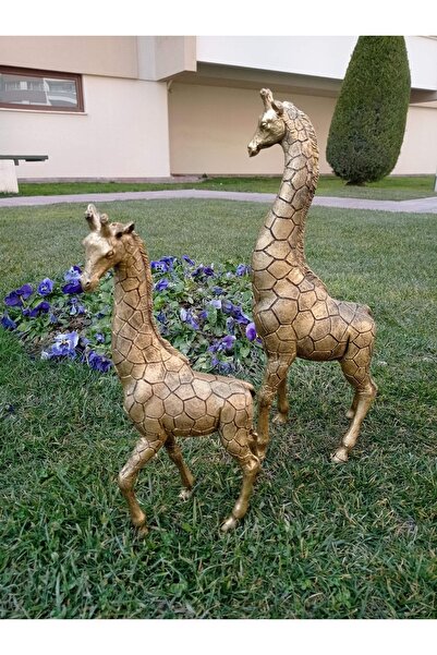 BilgeCe hoMe Zürafa Heykeli, Anne Zürafa Yavru Zürafa Heykeli, Gold Zürafa Heykeli, Polyester Heykel