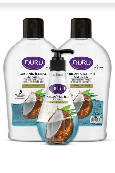 Duru Coconut Liquid Soap with Organic Content 2x1.5 ml & 500ml