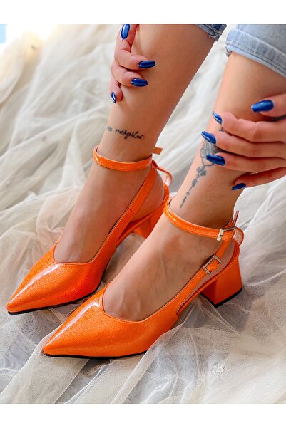 irmona Exclusive - Orange Orange Shiny, Glittery Patent Leather Short Heel St...
