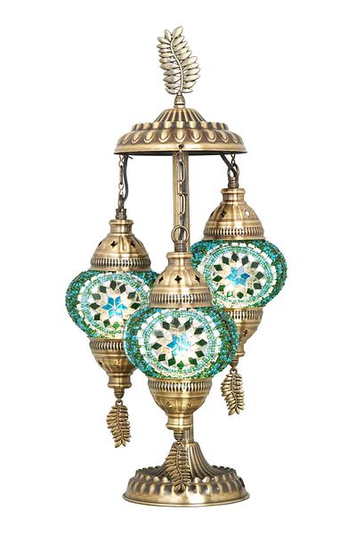 Demmex Turkish Moroccan Mosaic Set of 3 - G-Priz Leaf Model Desktop Decoration Lamp Compatible with Authentic Gulf and Countries