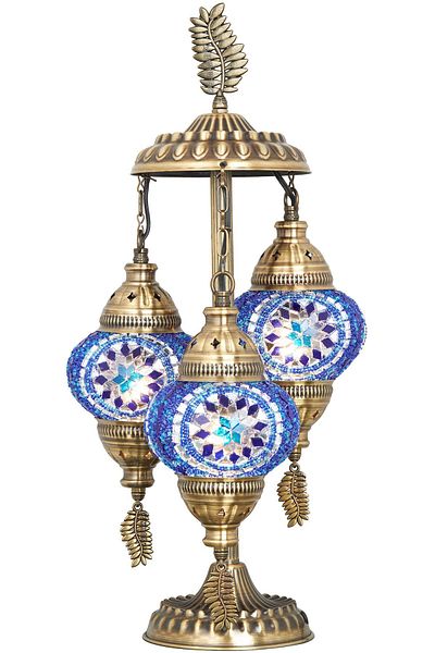 Demmex G-Priz Leaf Model - Turkish Moroccan Mosaic 3-Piece Desktop Decor Lamp, Compatible with Authentic Gulf Countries