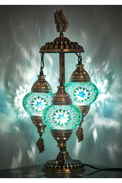 Demmex Turkish Moroccan Mosaic Set of 3 - G-Priz Leaf Model Desktop Decoration Lamp Compatible with Authentic Gulf and Countries