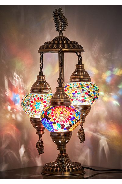 Demmex G-Priz Leaf Model - Turkish Moroccan Mosaic 3-Piece Desktop Decor Lamp, Compatible with Authentic Gulf Countries