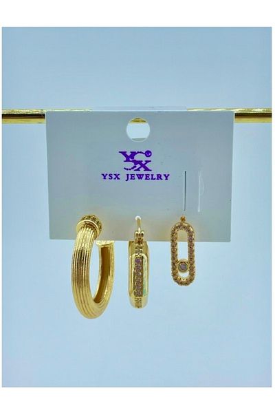 Vitastyle Zircon Stone 3 Pieces Gold Earrings