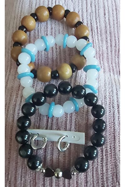 Takuce BUJİTERİ   3 LÜ  CAM&HEMATİT&AHŞAP  BİLEKLİK