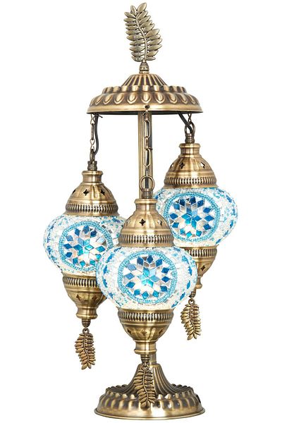 Demmex Turkish Moroccan Mosaic Set of 3 - G-Priz Leaf Model Desktop Decoration Lamp Compatible with Authentic Gulf and Countries