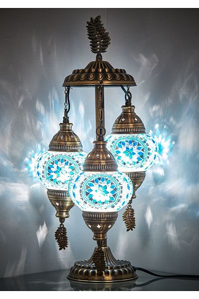 Demmex Turkish Moroccan Mosaic Set of 3 - G-Priz Leaf Model Desktop Decoration Lamp Compatible with Authentic Gulf and Countries