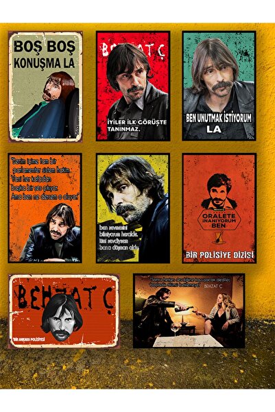 Home Behzat Ç Boş Boş Konuşma La Seti 8 Adet 20x30 Cm Retro Ahşap Tablo