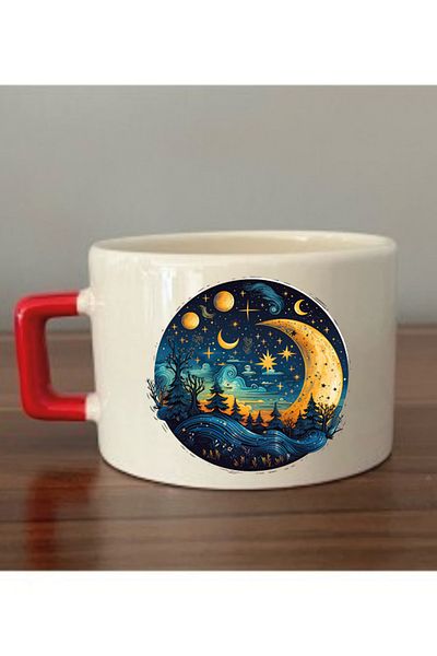 lili hediyelik Ceramic Night Moon Printed Souvenirs - Tea and Coffee Glass