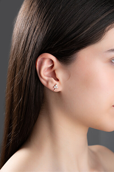 Nereze 925 Ayar Gümüş Rose Kaplama 3 Yapraklı Yonca Küpe