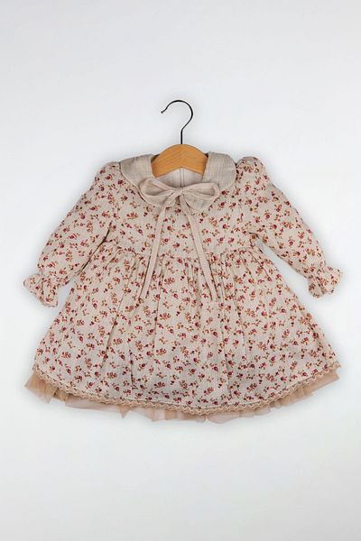 Globaby Natural Lace Floral Patterned Lined Girl's Dress