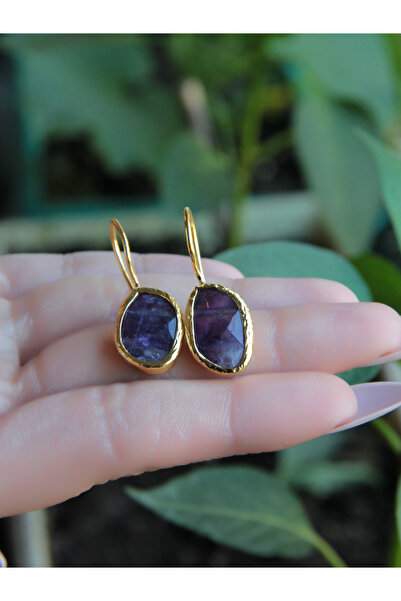 esha Doğal Taş Ametist Taşı Kadın Doğal Taşlı Küpe Gold euku3ag