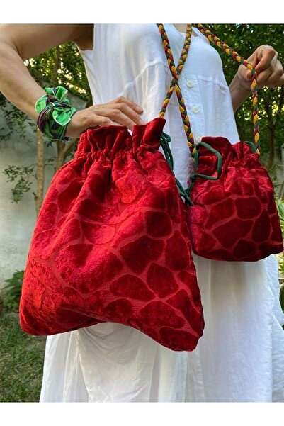 MSS ATALIER Kadın Postacı Çapraz Astarlı Kadife Maxi Ve Mini Çanta 2'li Ürün,...