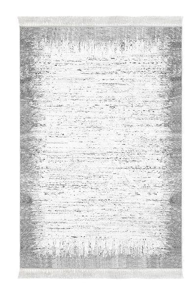 Dekoreko Digital 2-Piece Bath Mat Set Star Leather Non-Slip Base Fringed Modern Evelina Gray