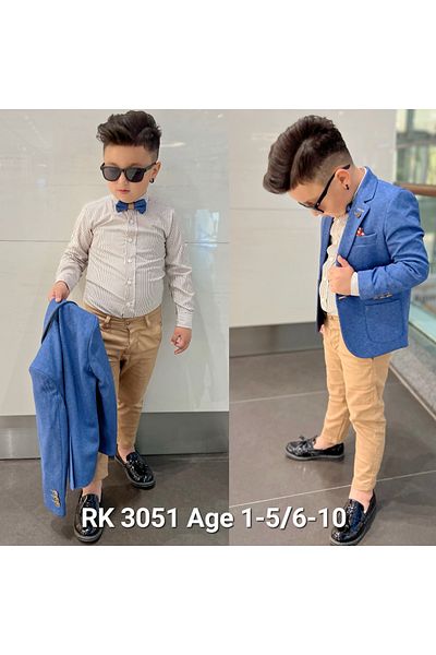 rainkids Boy's Sports Jacket - Bag Pocket, Mono Collar, Handkerchief, RKSC3051