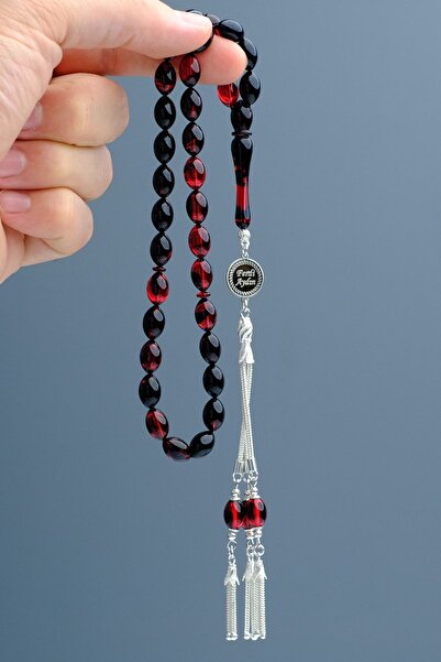 KEHRİBARIM Tesbih 925 Ayar Gümüş Püsküllü Sıkma Kehribar