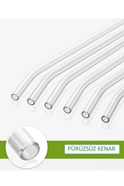 PİNK DESİGN KİTCHEN 6 قطع من القش الزجاجي السميك وفرشاة الترمسليكات - مقاومة للحرارة