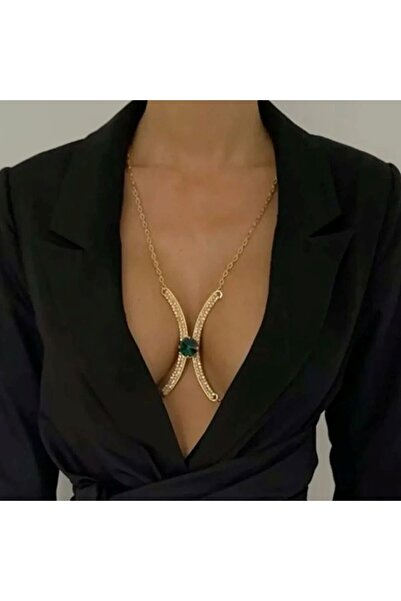 Estilo Lingerie Kristal Yeşil Taşlı Vücut Aksesuarı Göğüs Bikini Sütyen Takıs...