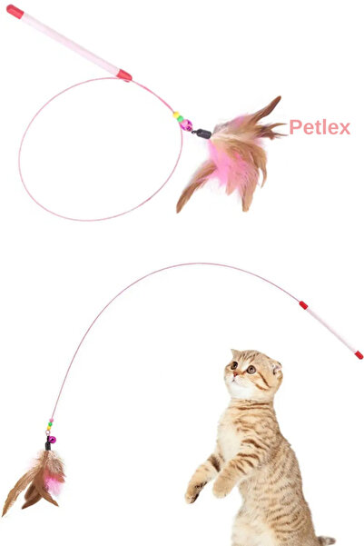 Petlex Kedi Oyun Oltası Rekli Tüylü Boncuklu Kedi Oyuncağı