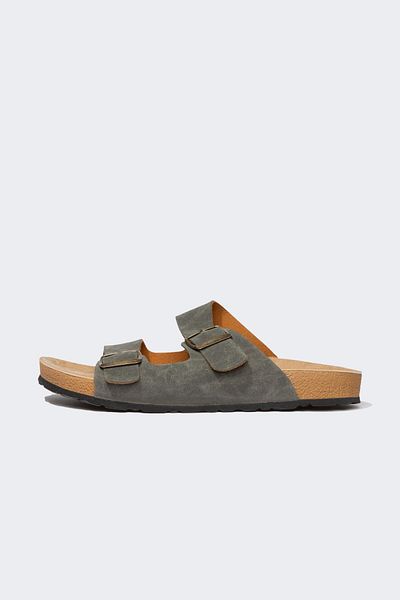 DeFacto Herren-Slipper aus Kunstleder – flache Sohle, Doppelband, C3754AX24HS