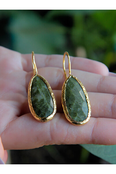 esha Doğal Taş Zebercet (Peridot) Taşı Kadın Doğal Taşlı Küpe Gold euku2zg